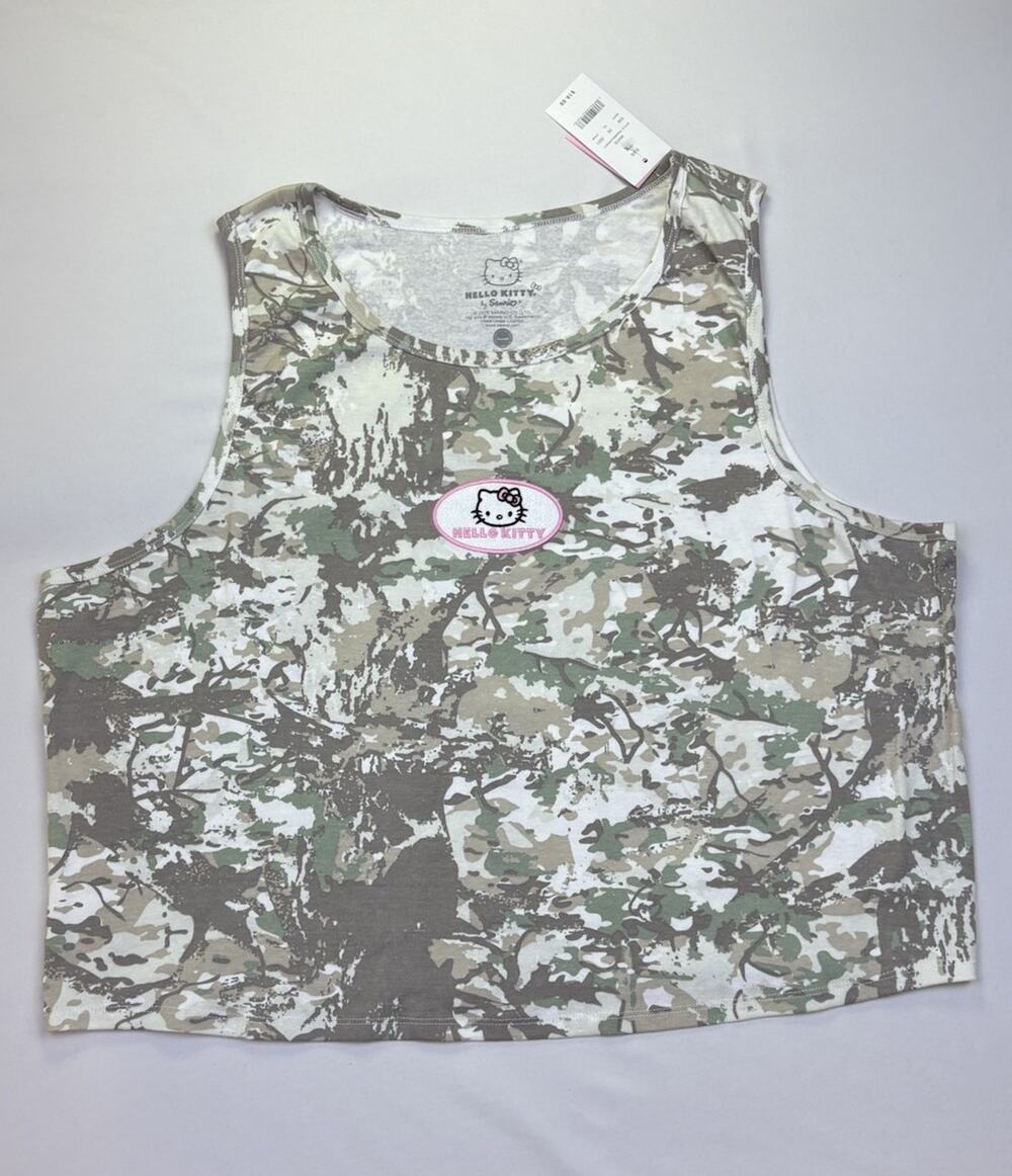 Hello Kitty Camo Crop Tank Top Womens 3X Sanrio Graphic Sleeveless NWT